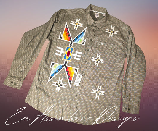 XL - Grey Geometric Applique Shirt